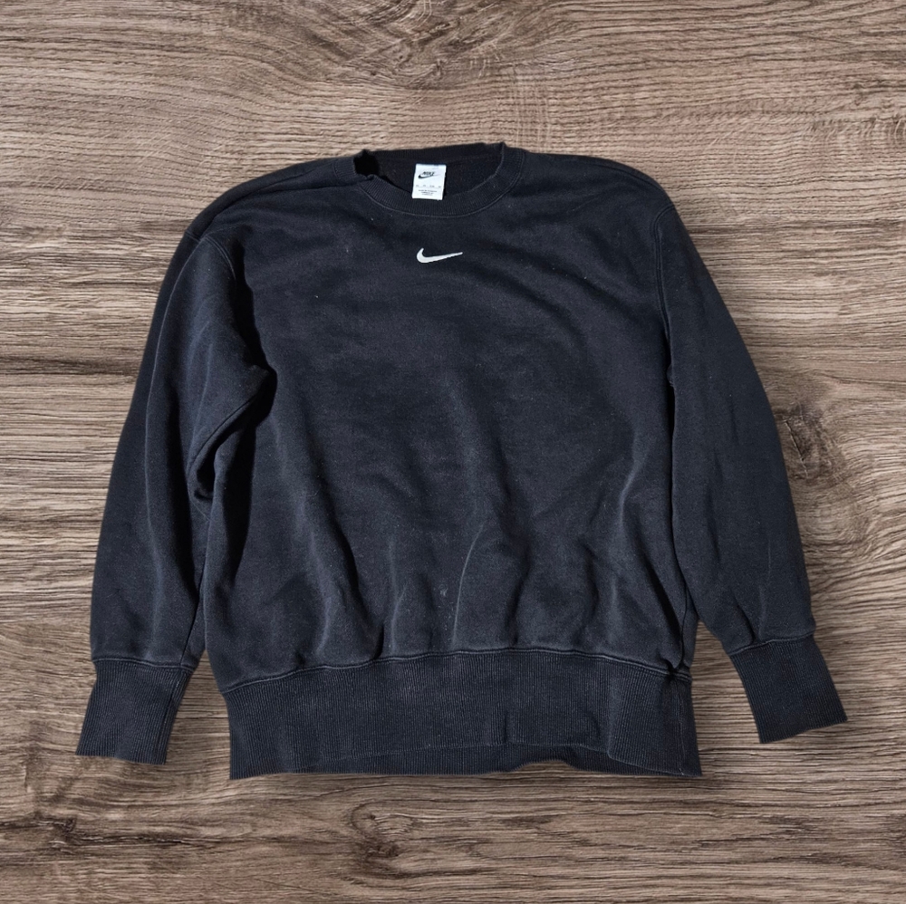 Vintage Nike Black‎ Sweatshirt Oversized Small XS/S Center Check 90s Long Sleeve